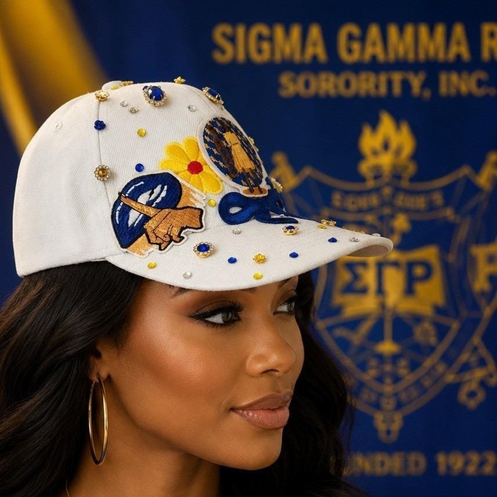 Sigma Gamma Rho SGRho Custom Rhinestone Embellished Sorority Baseball Cap White - Picture 4 of 7